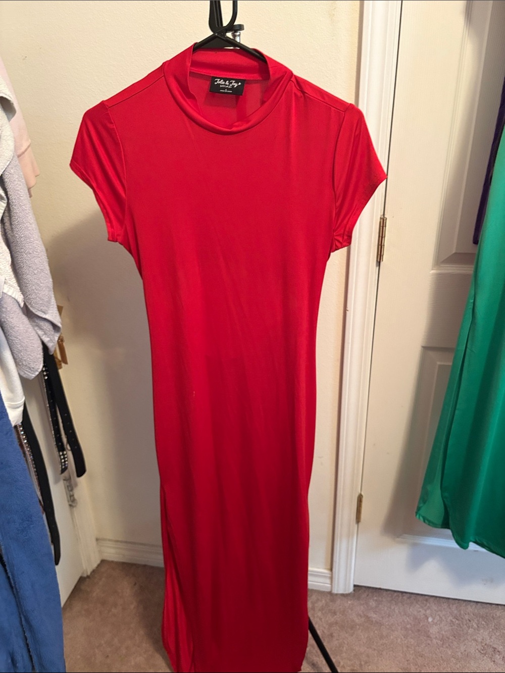 She + Sky Red Mock Neck Maxi Dress